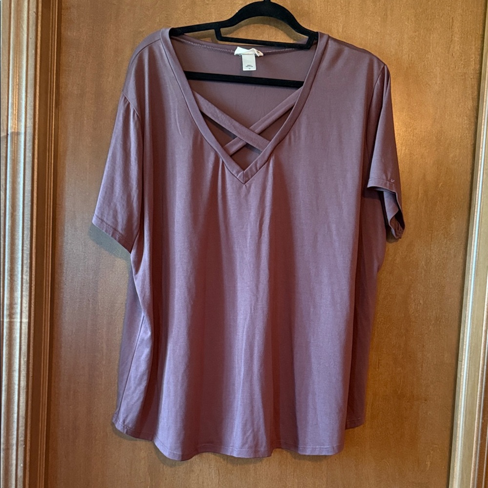 Casual Mauve V-Neck Crisscross Top